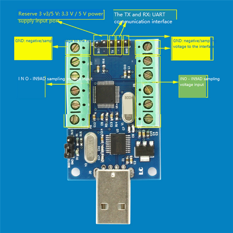 STM32F103C8T6 ADC Module Module USB Interface 10 Channel 12Bit AD Sampling Data Acquisition STM32 UART Communication for ADC Module. 