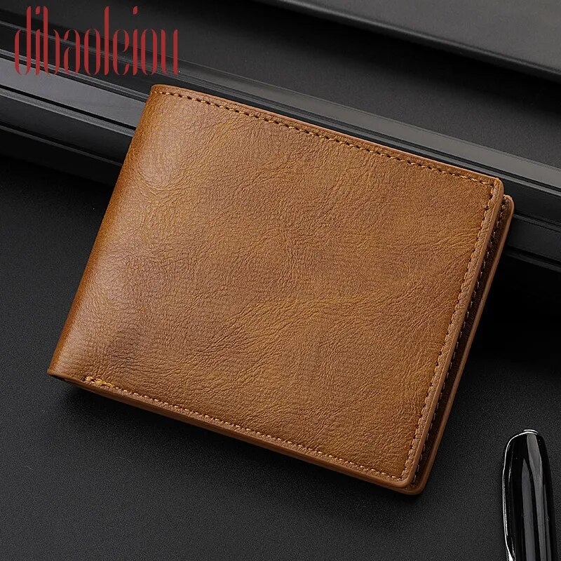 Retro Men's Ridge Wallet Multiple Pockets Classic Business PU Leather Zipper Credit Card Wallet Two -fold Horizontal Money Clip. 