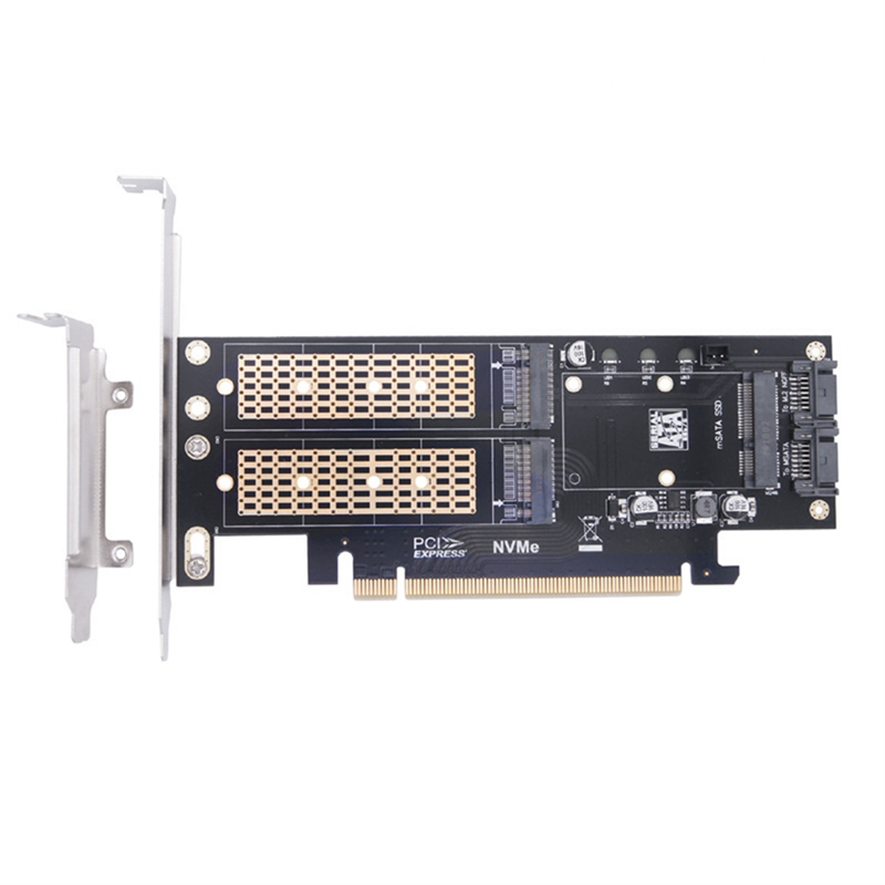 3 in 1 Desktop Computer Riser Card PCIE X16 to M.2 M Key NVME SSD M.2 B Key SATA SSD Adapter Card. 