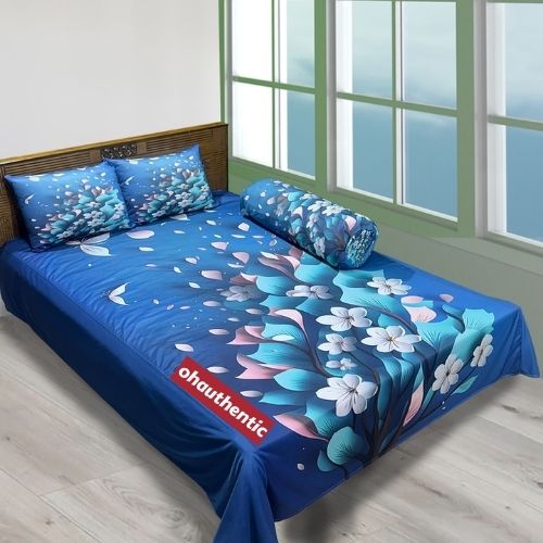 Luxurious King Size 3D Bed Sheet with 2 Pcs Head Pillow and 1Pc Side Pillow Cover Full Combo. 