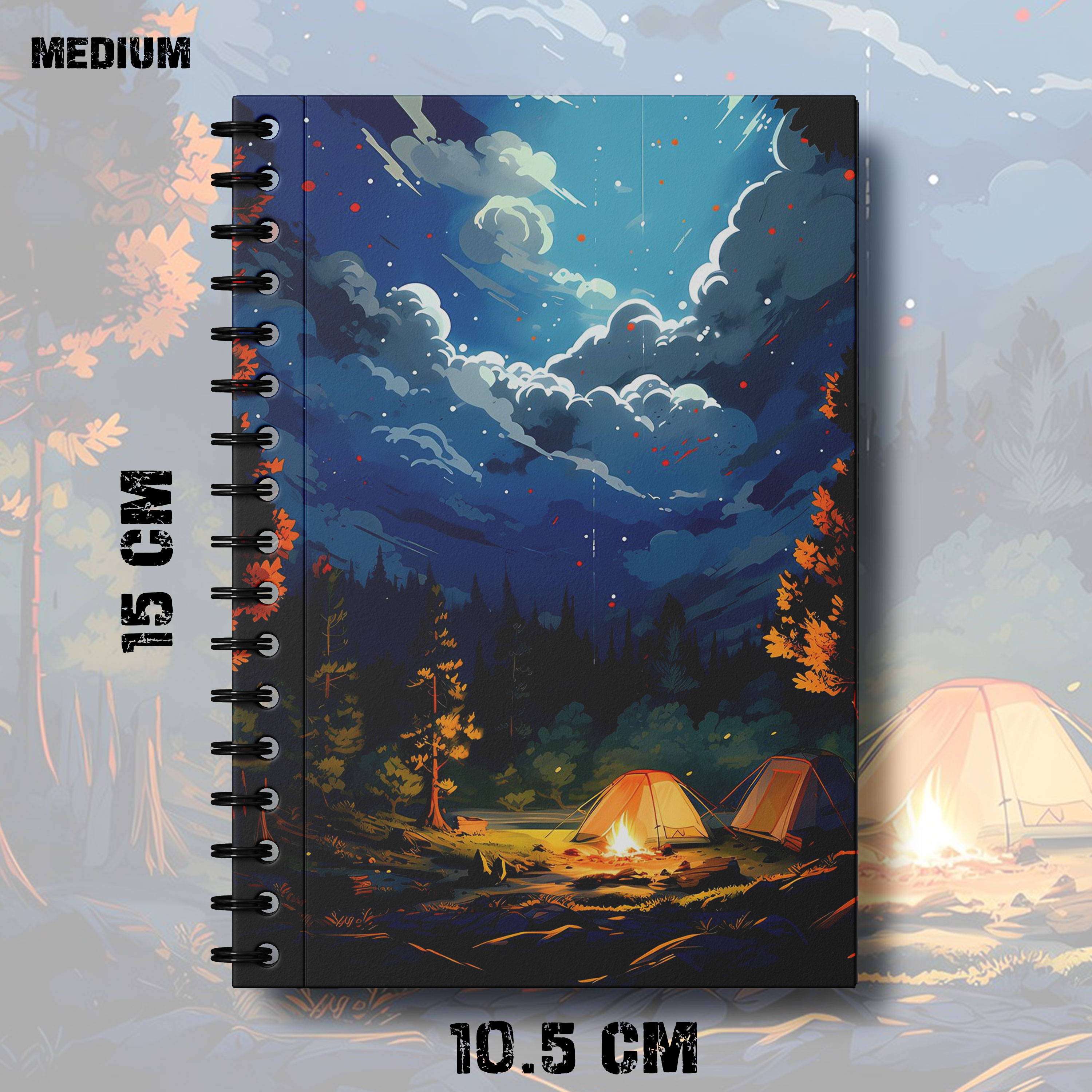 A6 Notebook Terbain Village Home Cloudy Romantic Moon Camp Fire Eevening Weather Digital Design Journal Writing Pad k26 K30