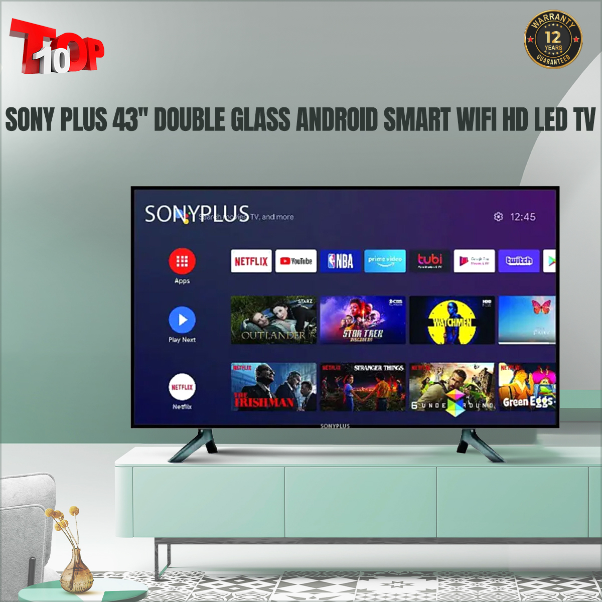 Sony Plus 43'' Double Glass Smart Android Wi-Fi Hd Led Tv 4k Supported Ram 2 gb Rom 16 gb Android version 11.0 Built-In. 