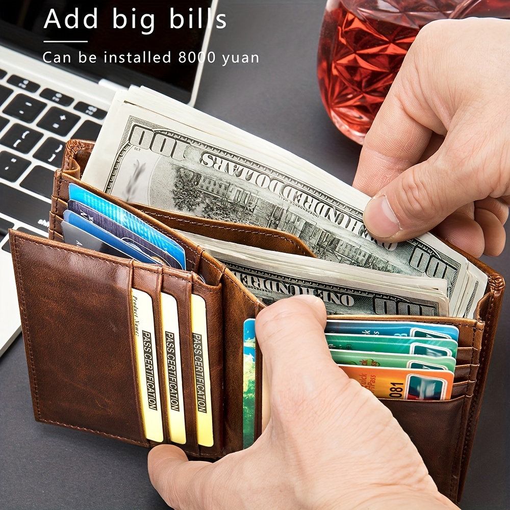 1pc Men's Nordeep Leather Wallet, With Extra-thick Three Fold Wallet, Top Layer Cowhide Retro Card Holder, Large Capacity Multi-function Multi-card Wallet. 