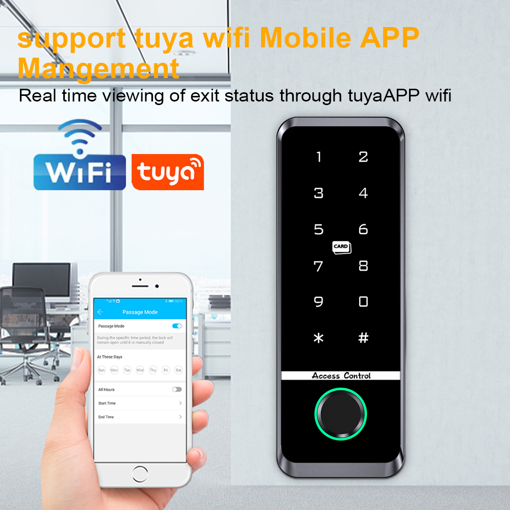 WiFi Tuya App Smart Fingerprint Door Lock IC Card Reader Access Controller Outdoor Keypad Waterproof Door Access Control System. 