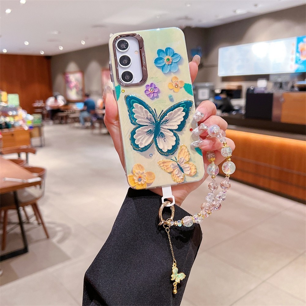 Beautiful Aesthetic Casing for Samsung A15 A25 Oil Painting Butterfly A34 A54 Lanyard Phone Case