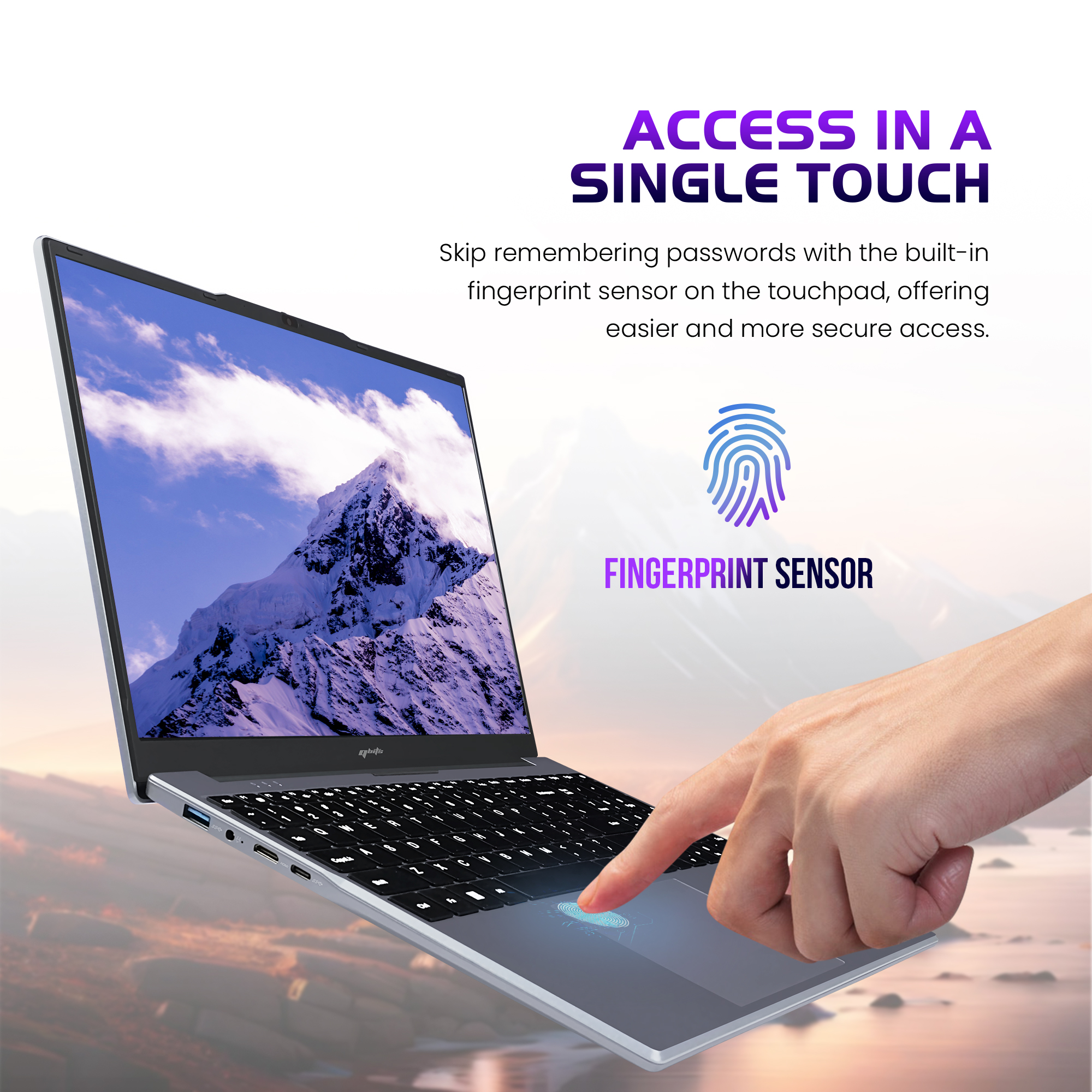 Qbits Alpha N95 Laptop Intel® Processor N95 (3.40 GHz 6 MB Cache) with 16 GB RAM and 500GB M.2 Western Digital NVMe SSD. 