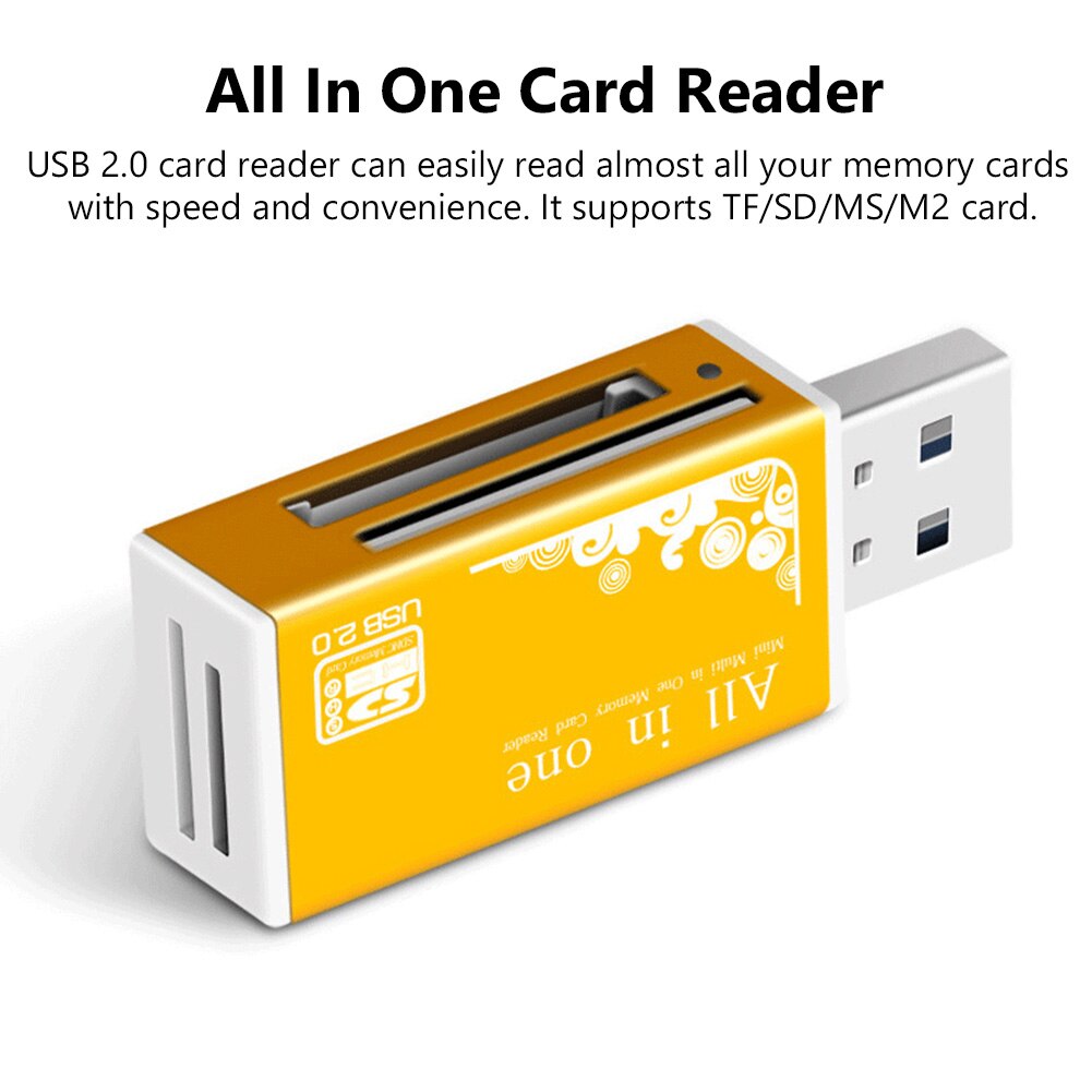 4 In 1 Micro SD Card Reader Adapter SDHC MMC USB SD Memory T-Flash M2 MS Duo USB 2.0 4 Slot Memory Card Readers Adapter Support. 