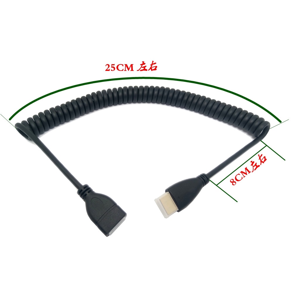 2m HDMI-compatible to Right Left Angle Mini HDMI HDMI Micro HDMI male to Male Stretch Spring Curl Flexible Cable V1.4 DSLR. 