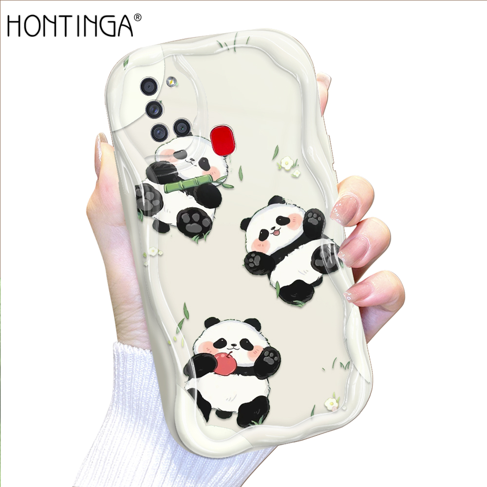 Hontinga for Samsung A21S Back Cover Cute PandaCream Texture Phone Case Wavy Edge Soft Silicone Cover
