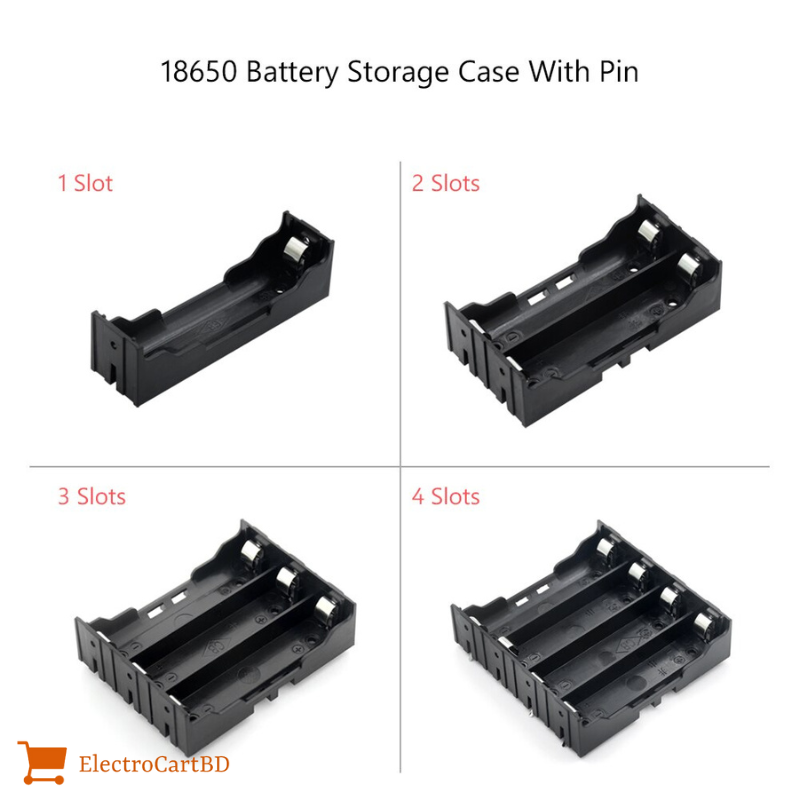 18650 Battery Case Holder Bracket Storage Box 1x 2x 4x Slots For 18650 Batteries Container Hard Pin-1Pcs. 