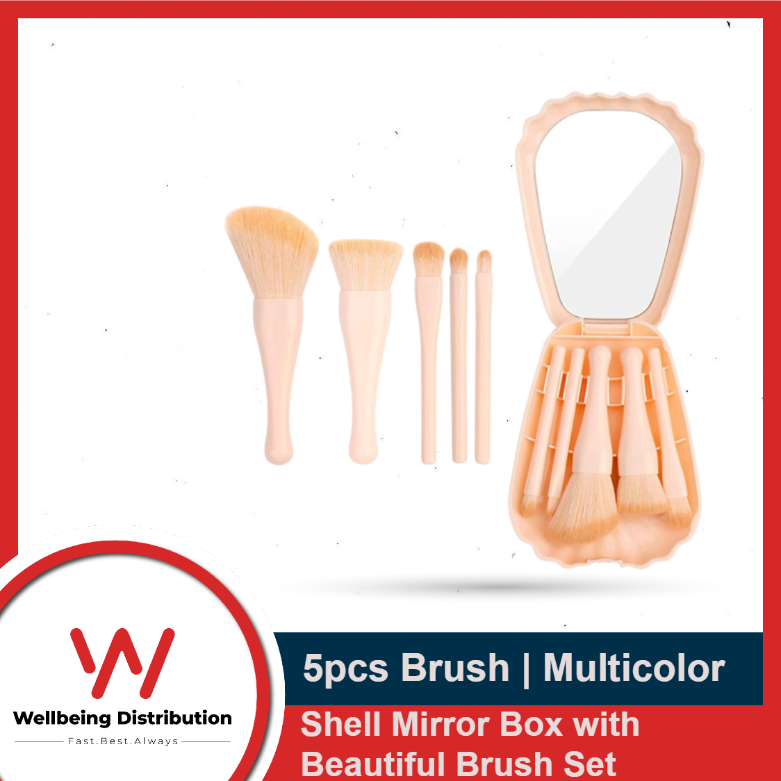 Shells Shape Mirror Box with Beautiful Makeup Brush Set 5pcs - Multicolor