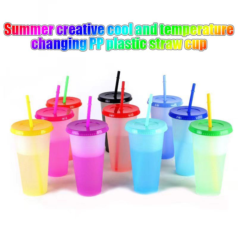 Reusable Plastic Cups With Lids And Straws 710Ml Color Changing Cups Home Kitchen Picnic Portable Party Cups