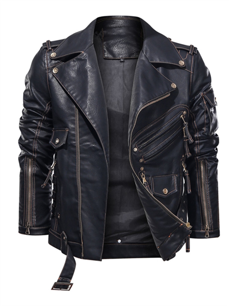 Mens pu leather biker on sale jacket