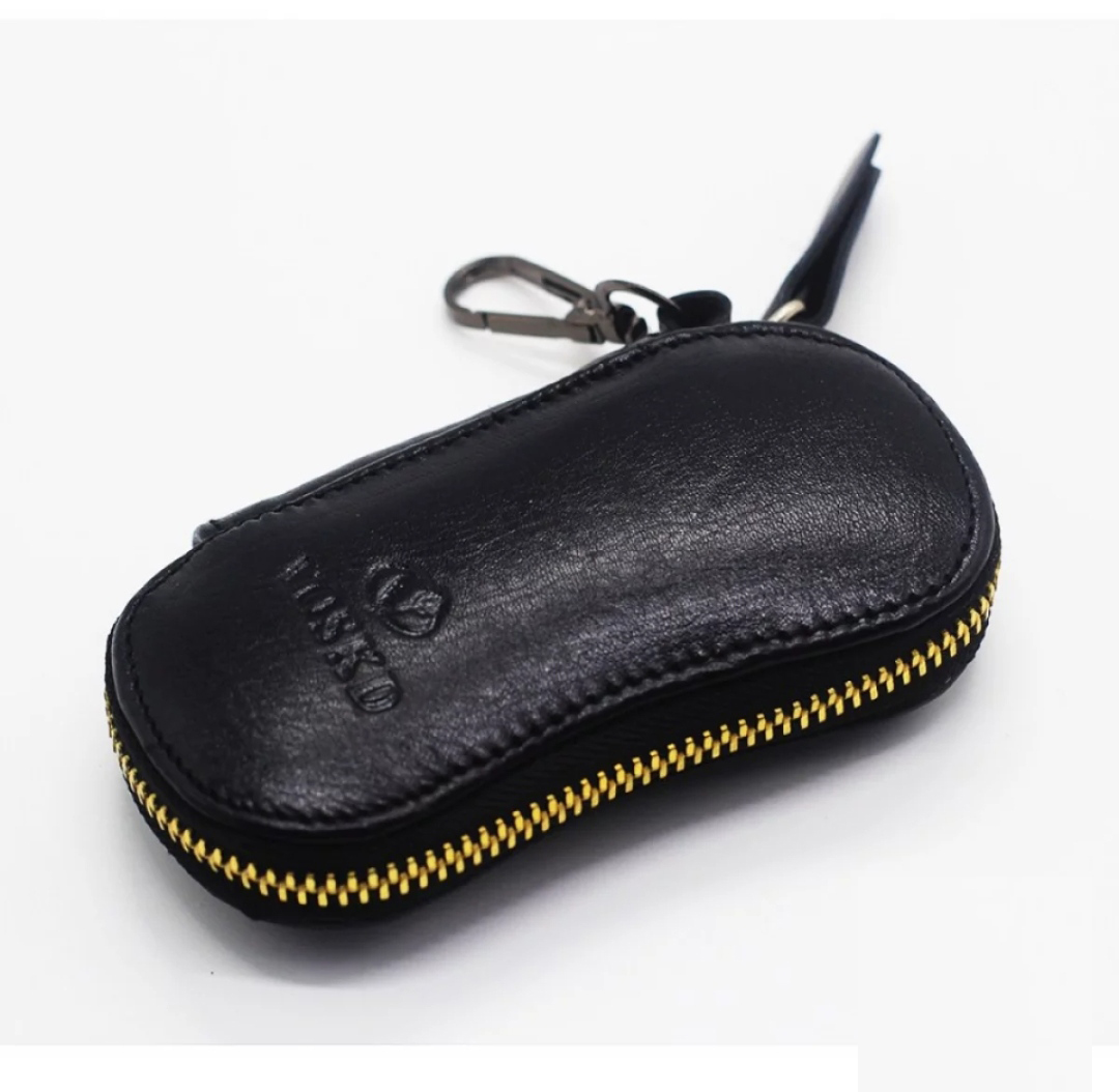Keep Your Keys in Style with a Leather Key Ring Folder Wallet - Money Bag Type Key Holder/Box - Black -  A Unique Choice For Key Organization. 