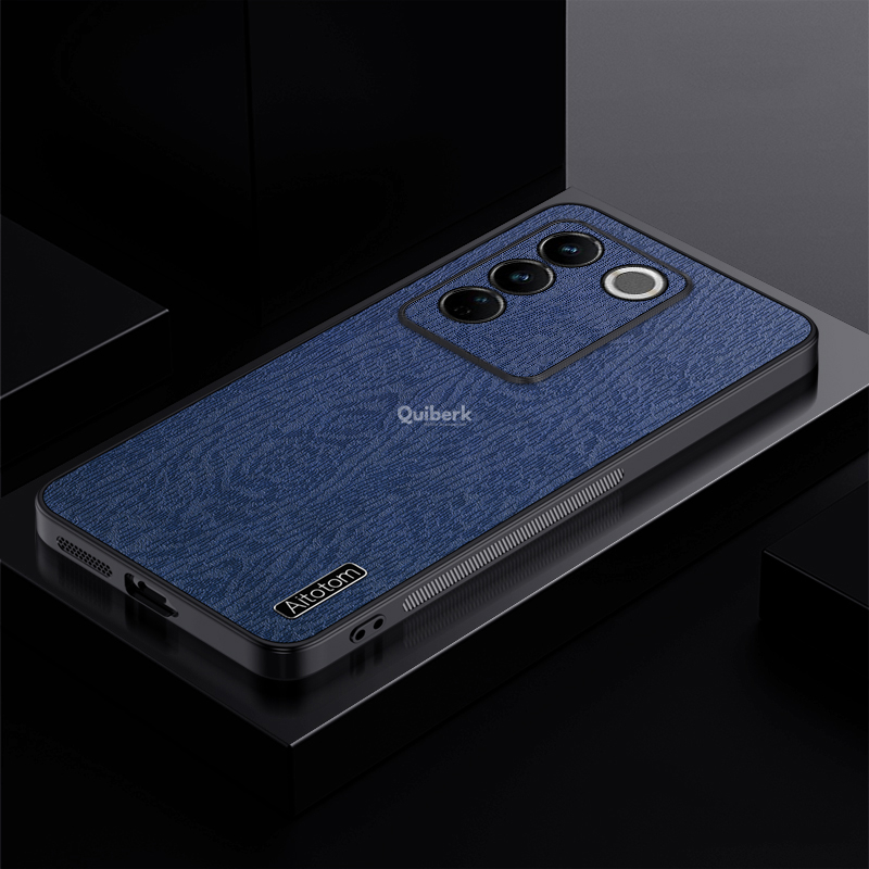 Quiberk for Vivo v27e wood grain hard case cover shockproof back cover