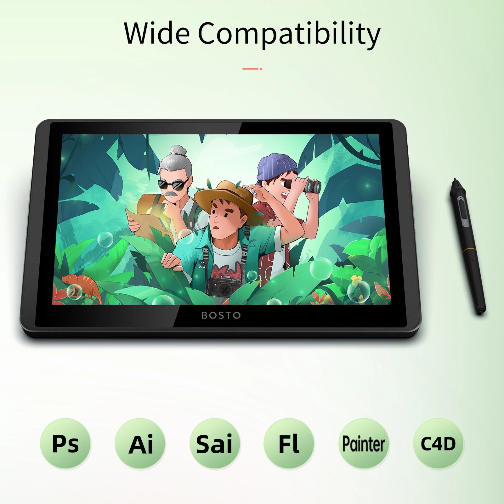 BOSTO 12HD-A H-IPS LCD Graphics Drawing Tablet Monitor 11.6 Inch Size 1366x768 Display 8192 Pressure Level Support Windows MacOS. 
