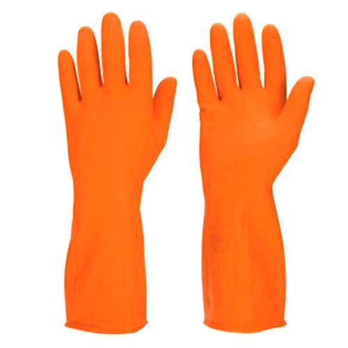 Rubber Gloves 1 Pair Orange Colour
