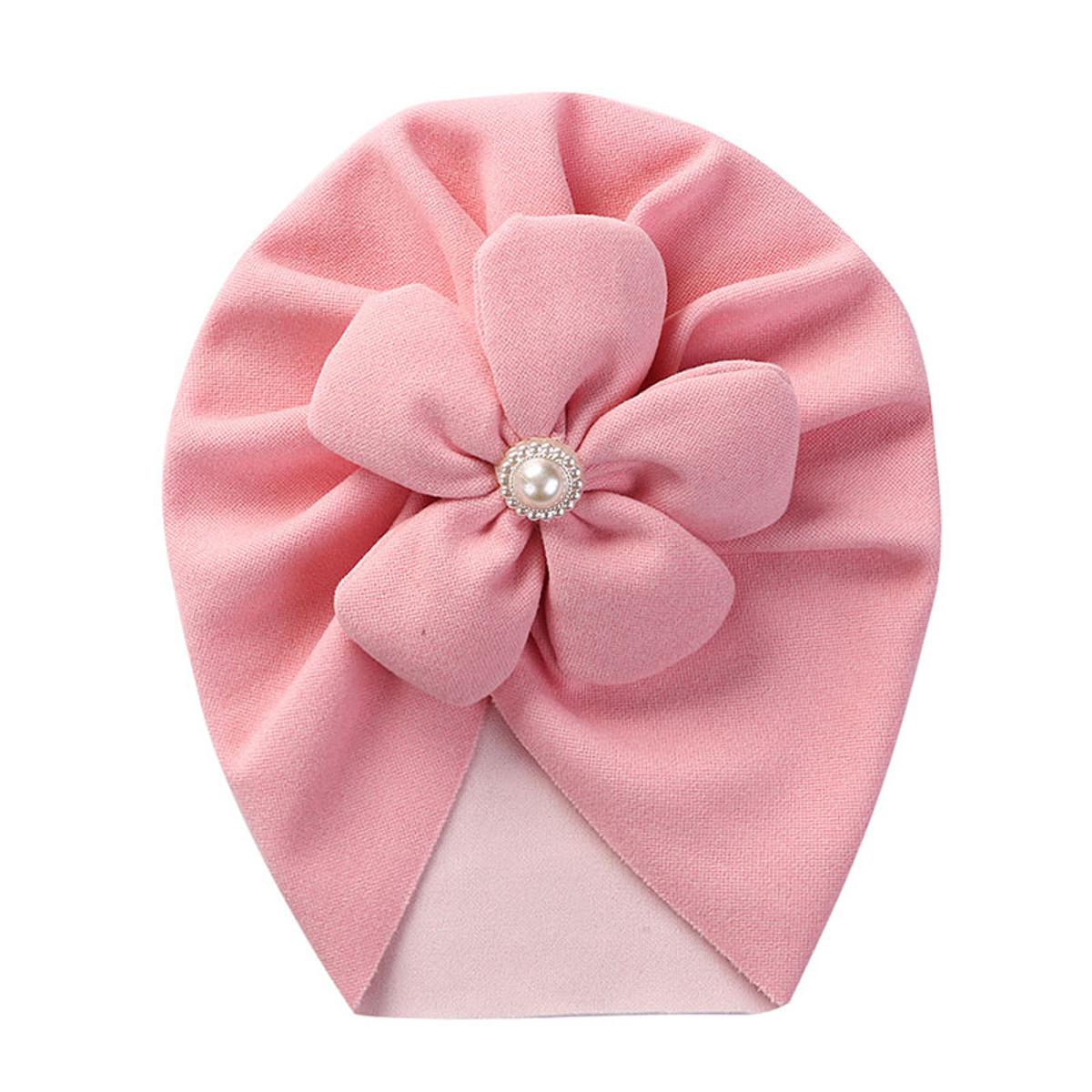 Baby Girl Turban Caps Sweet Flower Pearls Newborn Toddler