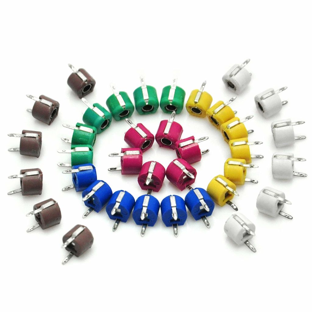 5Pcs- Adjustable Trimmer VARIABLE Capacitor 0-60pF 6mm 2 Pin Leads Plastic Cover Trimmer Capacitor Variable Capacitor Regulator For Arduino. 