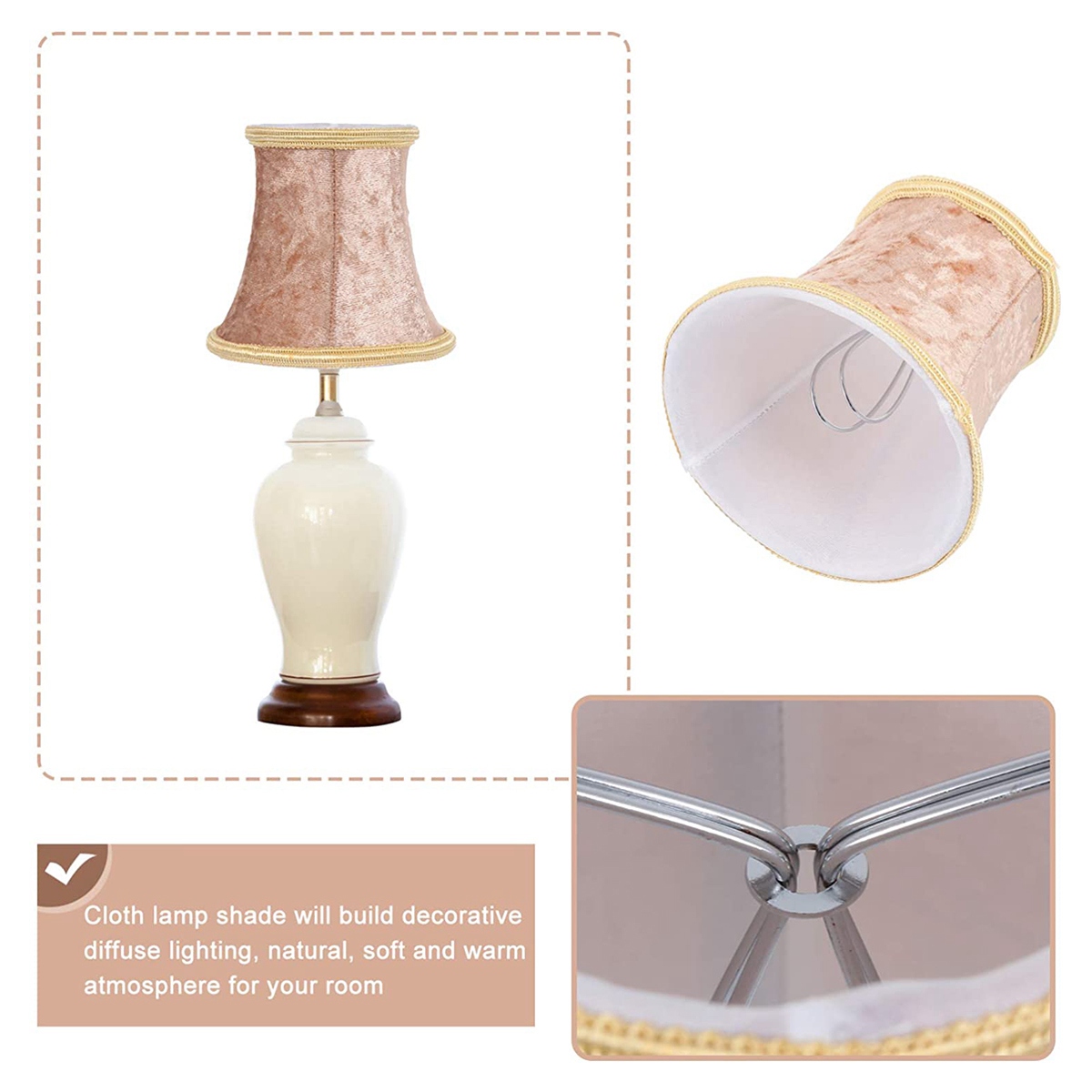Cloth Shade Clip- on Bulbs Fabric Lampshade Bell Shape Lamp Cover for Table Lamp Chandelier Wall Light, Random Color. 