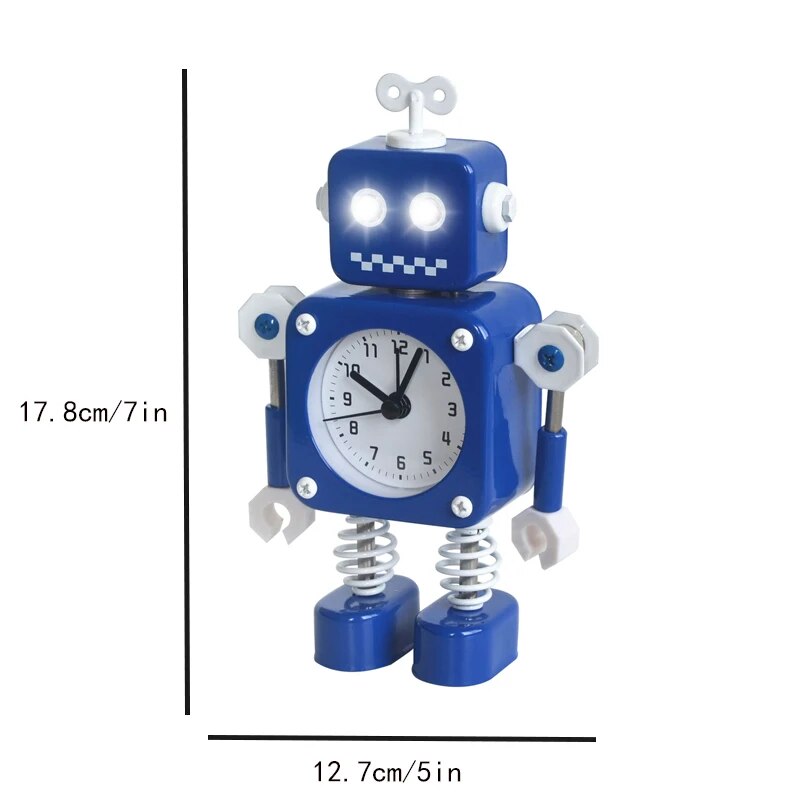 Robot Alarm Clock, Non-Ticking Wake-up Clock with Flashing Eye Lights and Rotating Arm, Gift for Kids, Funny Decoration for Desk. 