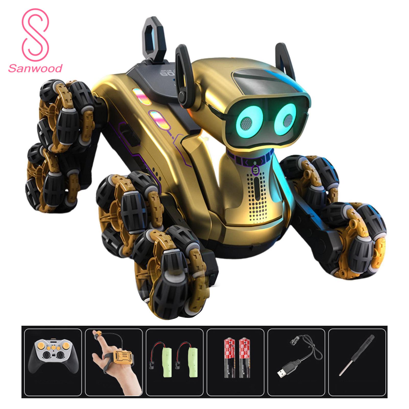 Interactive Robot Pet Interactive Rc Robot Dog Toy with Light Music Gesture Sensing Educational Stunt Puppy for Kids Electric Remote Control Pet Robot for Fun Learning Playtime 8 Wheels for Smooth