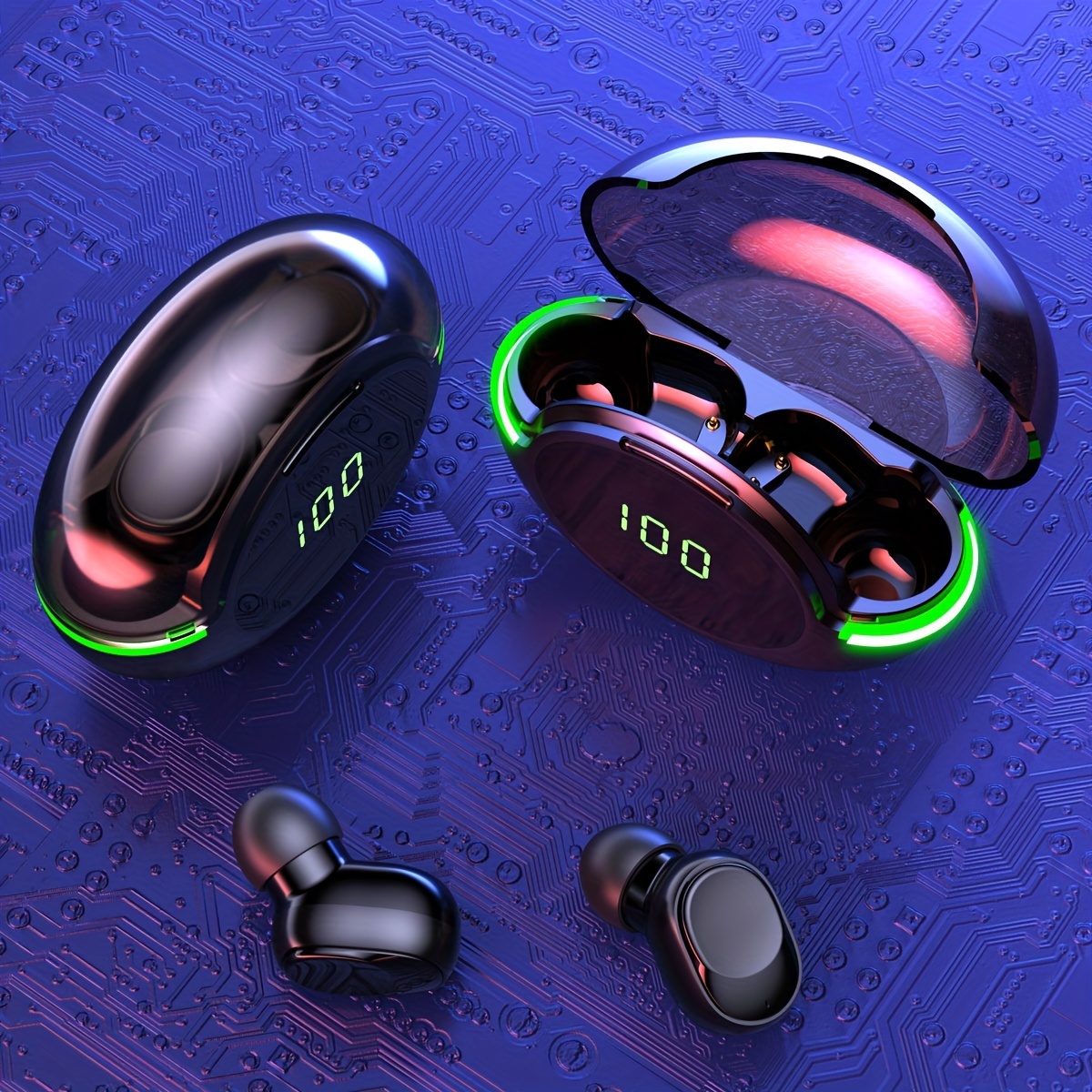 TWS V5.1 True Wireless Stereo Earbuds: Ergonomic Design, Low Latency, Battery Capacity Display, Gaming Hands-Free, Waterproof IPX4, RGB Light