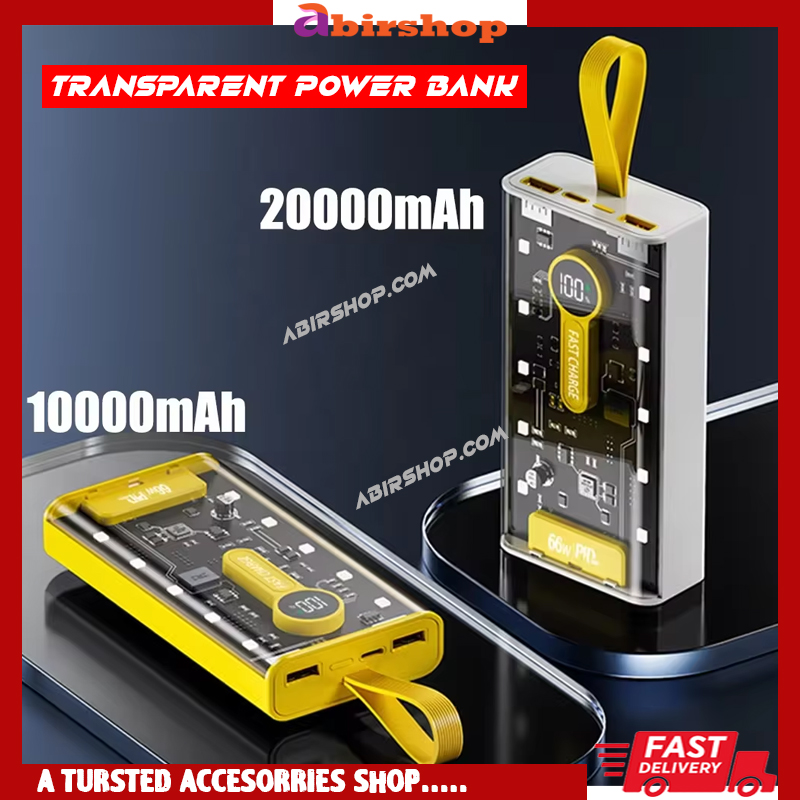 Transparent power bank  10000mah/20000mah mini fast charge transparent powerbank 22.5W Outpus OTP Protection