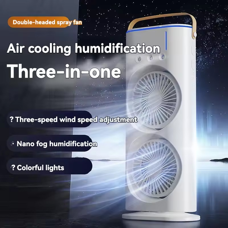 Rechargeable Double Ended Spray Fan with Remote Control, Portable Air Cooler with LED Light Air Humidifier