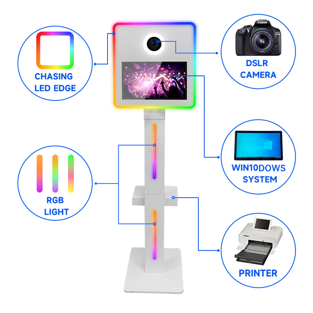 DSLR Photo Booth Machine 15.6 inch Touch Screen Selfie Kiosk Camera Photo Booth for Party Events. 