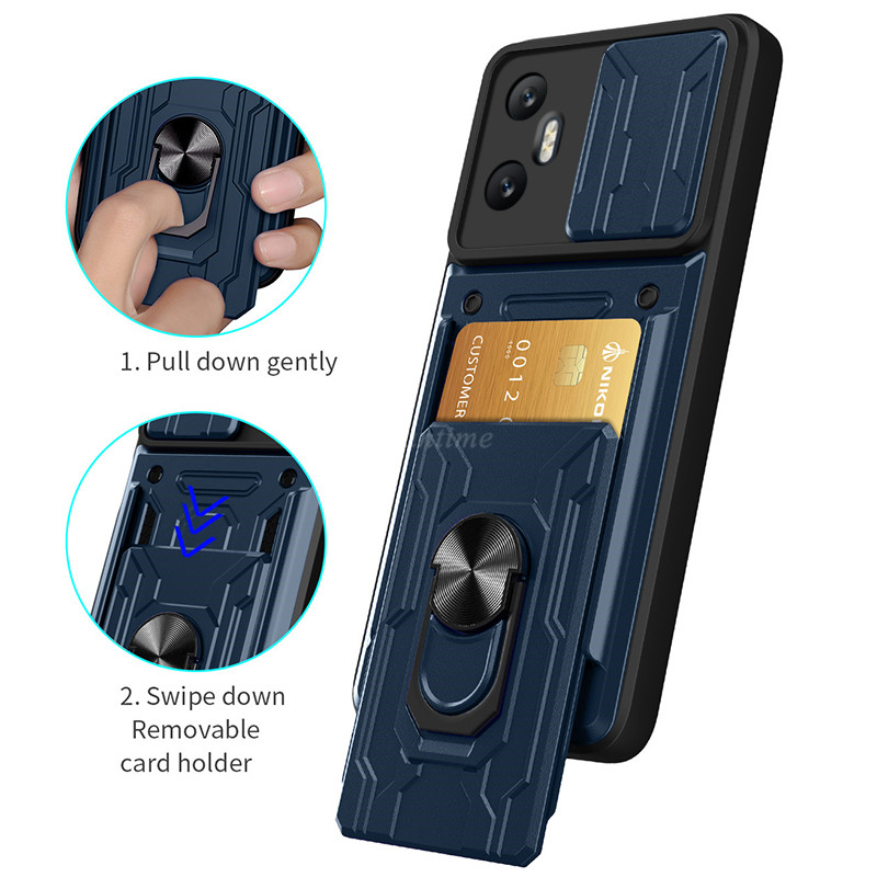 For Infinix Hot 20 5G card slot case slide camera lens ring stand shockproof cover. 