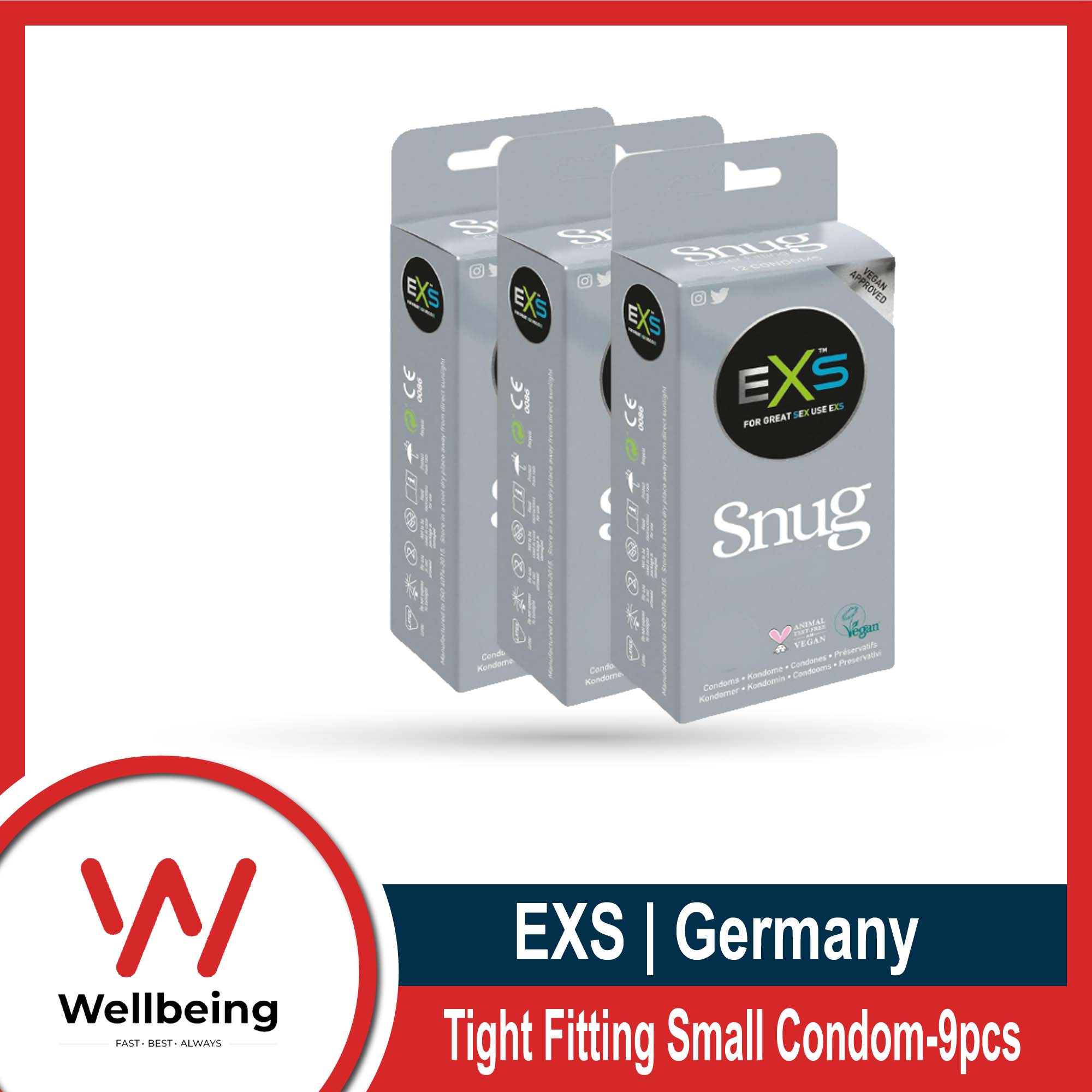 EXS Snug Tight Fitting Small Size Condoms Combo Pack-3x3= 9pcs Condom | Vegan Condom For Men