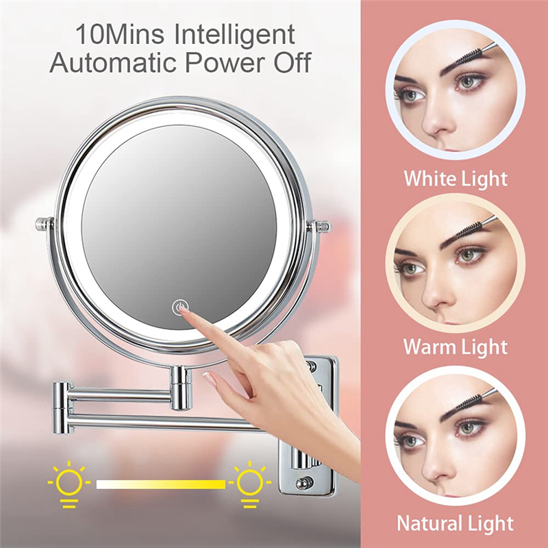 Wall Mounted Vanity Mirror 8 Inch Swivel with Extension Arm Lamp Vanity&Bathroom Mirror with 3 Color Tem. 