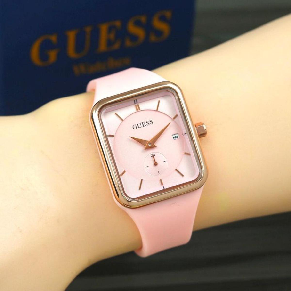 Ls guess Watch Date Active strap rubber ring rosegold Women's Watch
