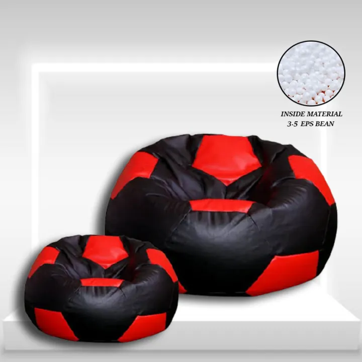 Bean Bag BD Football Shape Bean Bag XL Size Combo Set With Ottoman Red