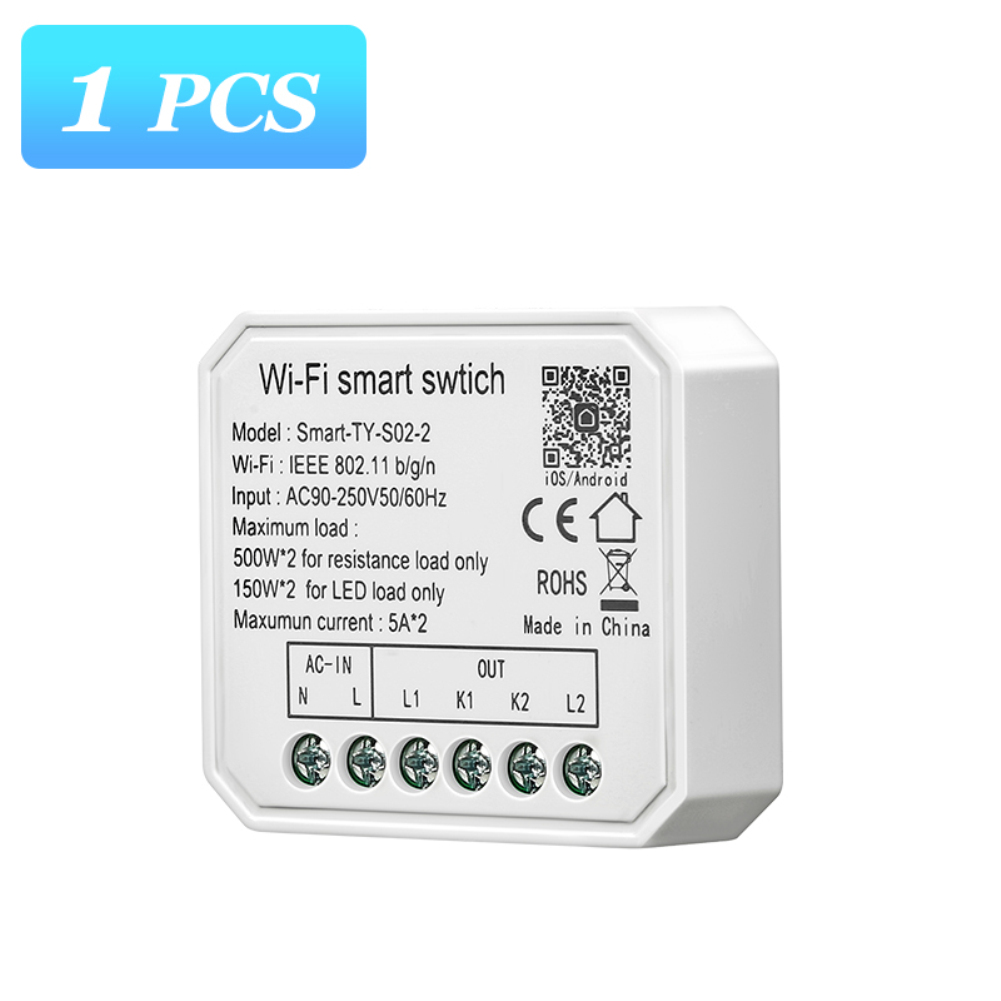 Tuya WiFi Mini Smart Switch Module 1/2 Gang DIY Switch Control Timer Work With Smart Life Remote Voice Control Alexa Google Home. 