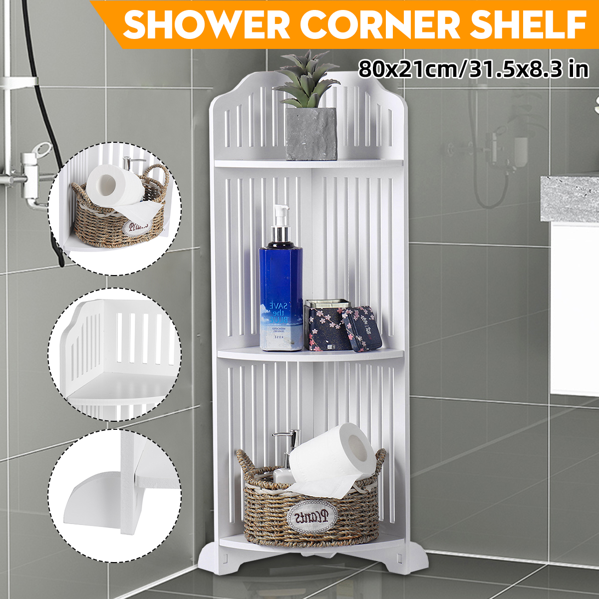 Generic 3-layer white bathroom cabinet rack for free placement of home ...