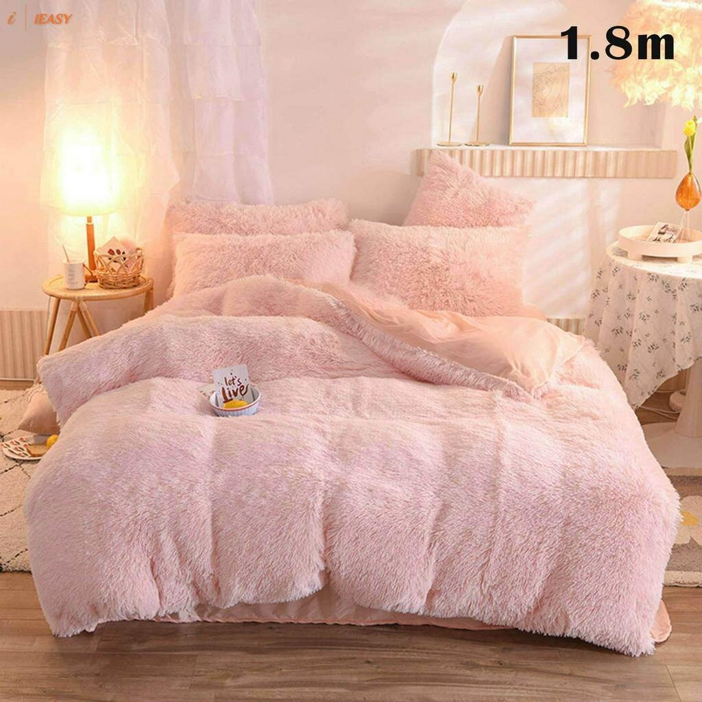pengwei 4pcs/set Colorful Fluffy Bedding Set Long Plush Quilt Cover Bed Sheet Pillowcase Set. 