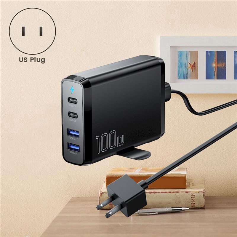 ESSAGER 100W GaN USB Type C Desktop Charger Quick Chagers Multi-Port Charger for Samsung IPhone Laptop Chagers US Plug. 