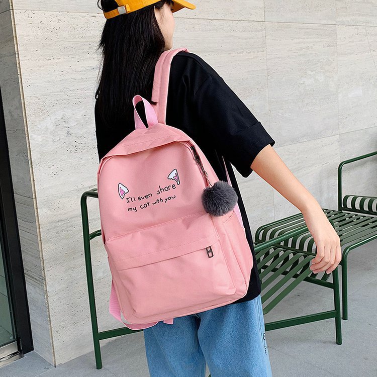 2020 New Contrasting Four-Piece Set Large Capacity Backpack Trend Backpack Fashion Student School Bag Women's Bag Computer Bag. 