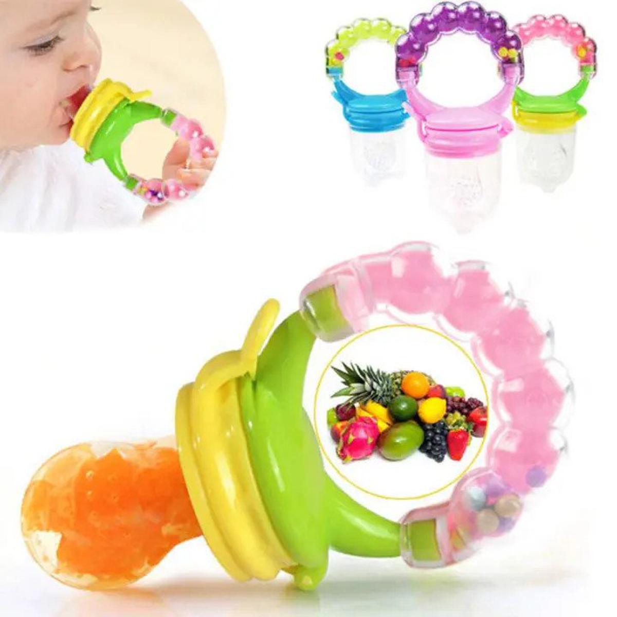 Baby Food Feeder and Slicer with Silicone Filter Mesh - BPA-free, gourd-shaped design, perfect for teething fresh food. 