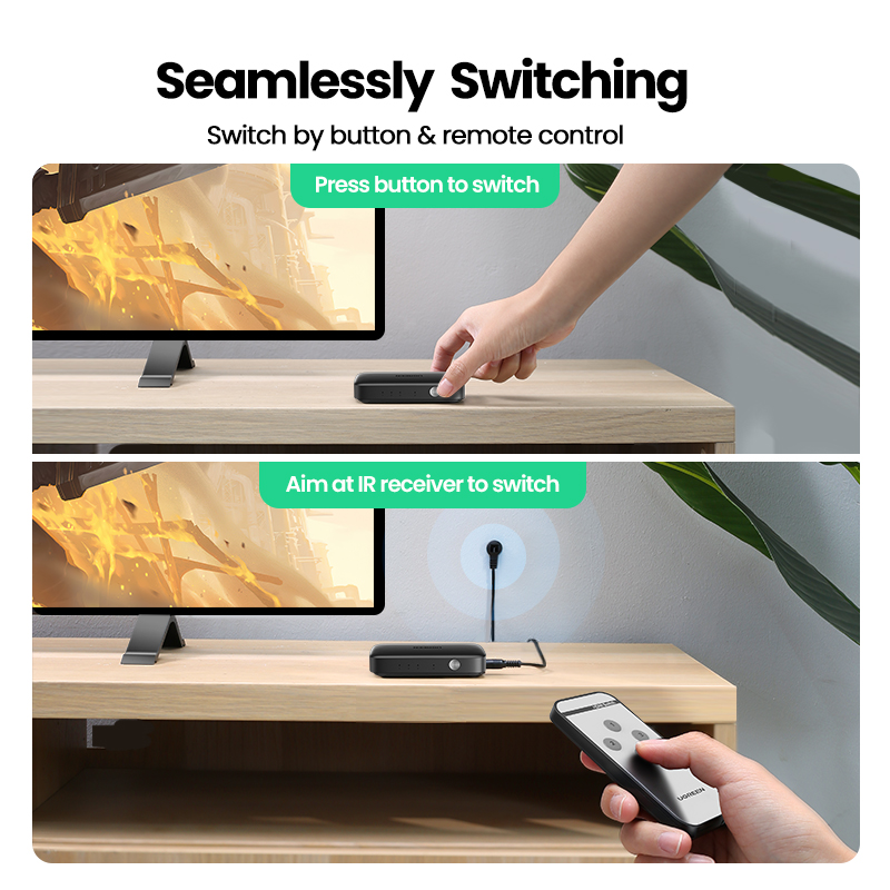 UGREEN HDMI Switch 4K 3 Ports HDMI Switcher Hub Adapter Splitter with IR Remote Control for PC  Xbox 360 One PS4 PS3 Nintendo Switch Blu-ray player Apple TV Roku Fire Stick. 