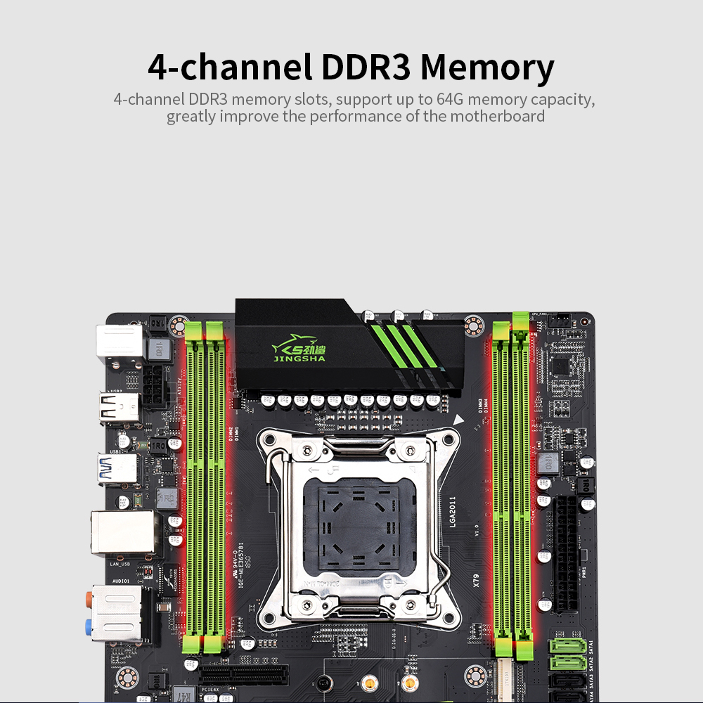HXSJ Jingsha X79 Motherboard Gaming Mainboard with 4-channel DDR3 Slots M.2 Interface Support LGA2011 V1 V2 Series Processor. 