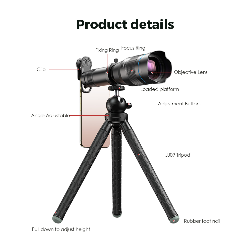APEXEL 60x Telescope Telephoto Zoom Lens Monocular for iPhone 13 12 11 Mini Pro Max Samsung S8 S9 S10 S20 S21 S22 Huawei Xiaomi. 