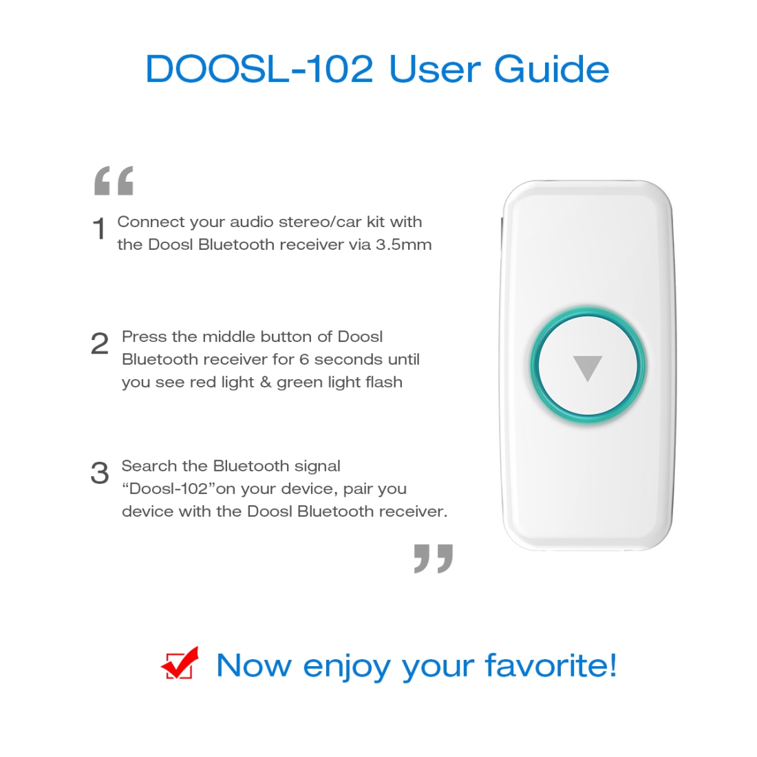 (New)Doosl DSER102 Mini Car Bluetooth Wireless Music Receiver with 3.5mm Stereo Input Jack(White). 