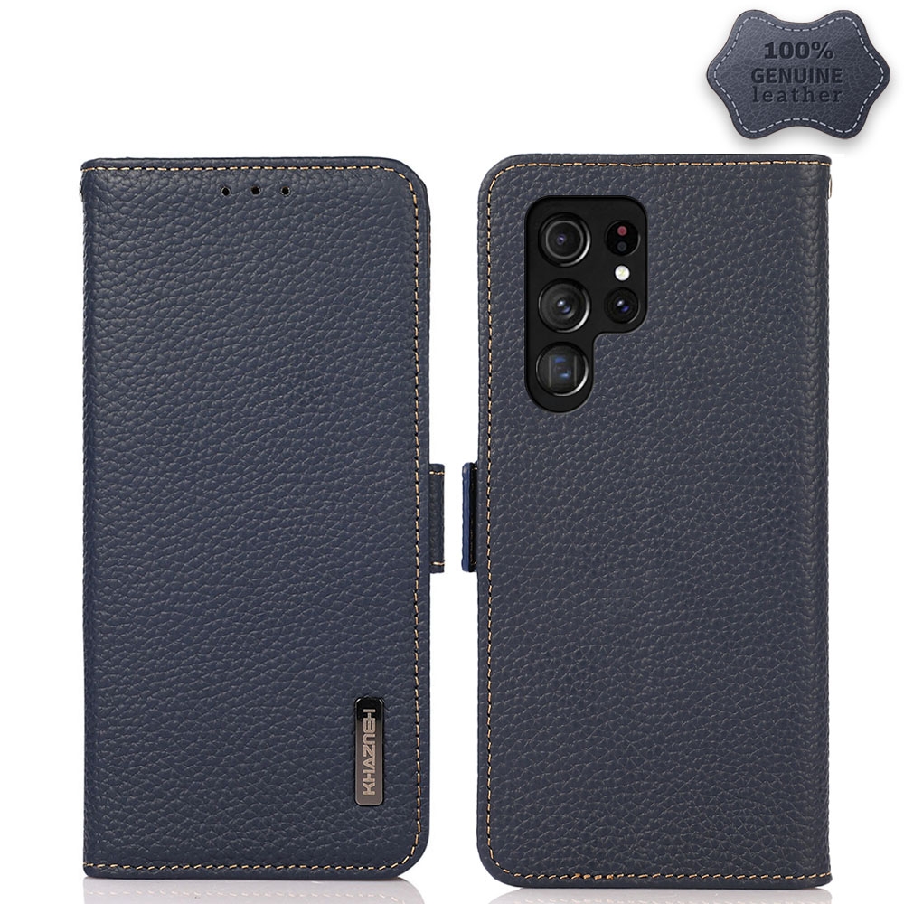For Samsung Galaxy S22 Ultra 5G KHAZNEH Side-Magnetic Litchi Leather RFID Phone Case