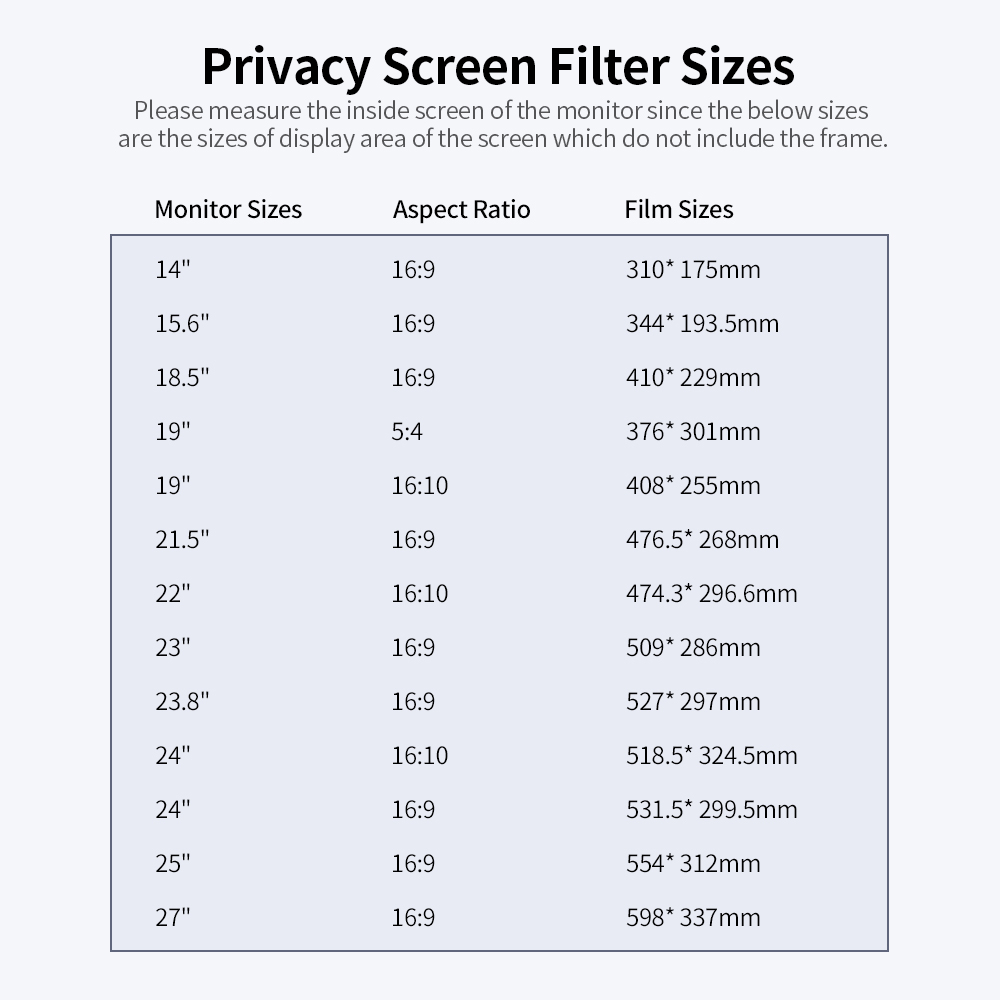 Privacy Screen Filter Reversible High-transmittance 30° Invisible Anti-UV Anti-glare Film for 27'' Monitor with 16:9 Aspect Ratio. 