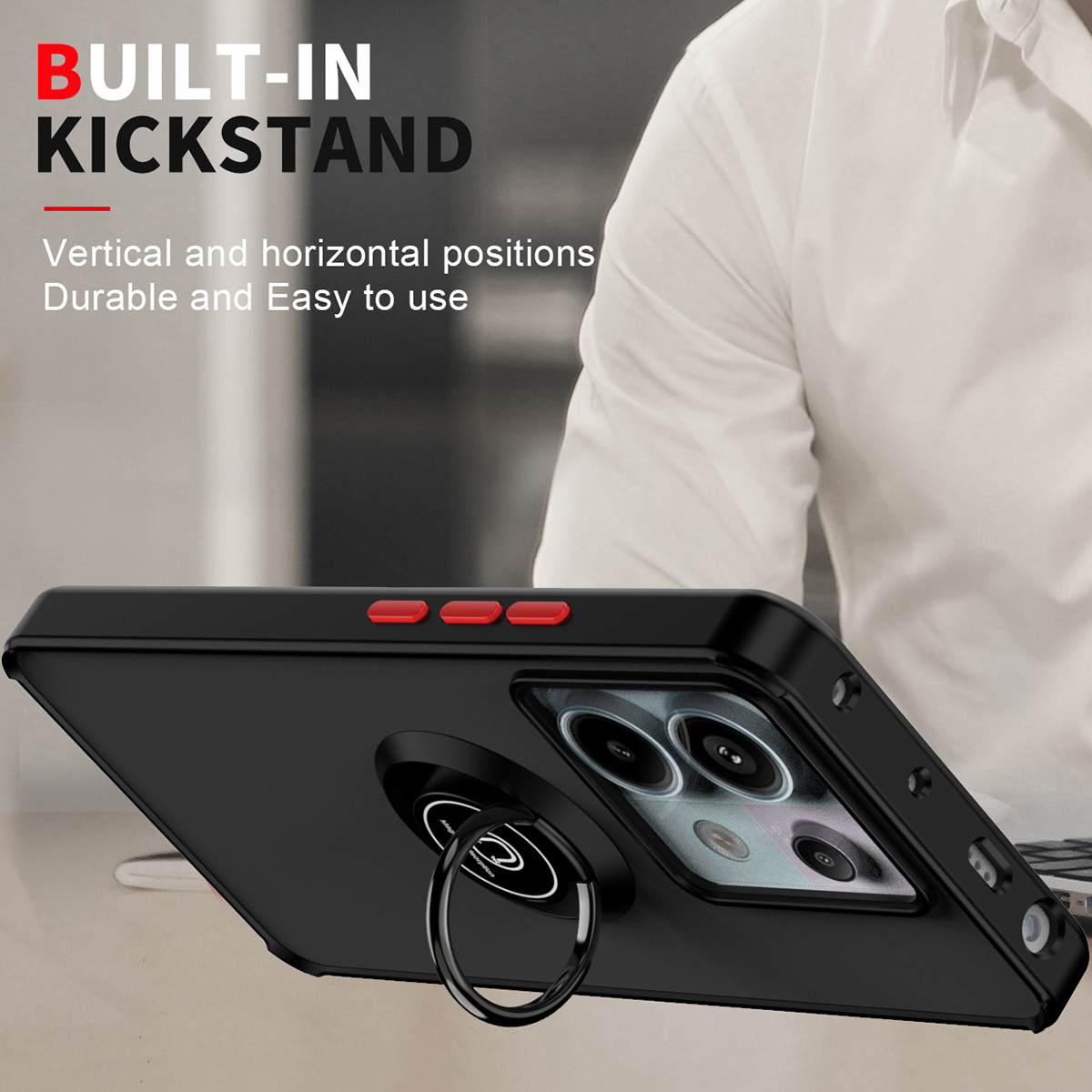 lthmy for Xiaomi Redmi Note 13 Pro 5G case ring Holder Kickstand Matte Back Soft Bumper Hybrid Protective Cover case. 