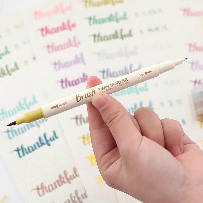 Panda Online 3PCS/20PCS Double Head Tips Brush Twin Marker Pen Soft Tip Water Based Ink Blendable Vintage Color DIY Diary Journal INS Pens. 