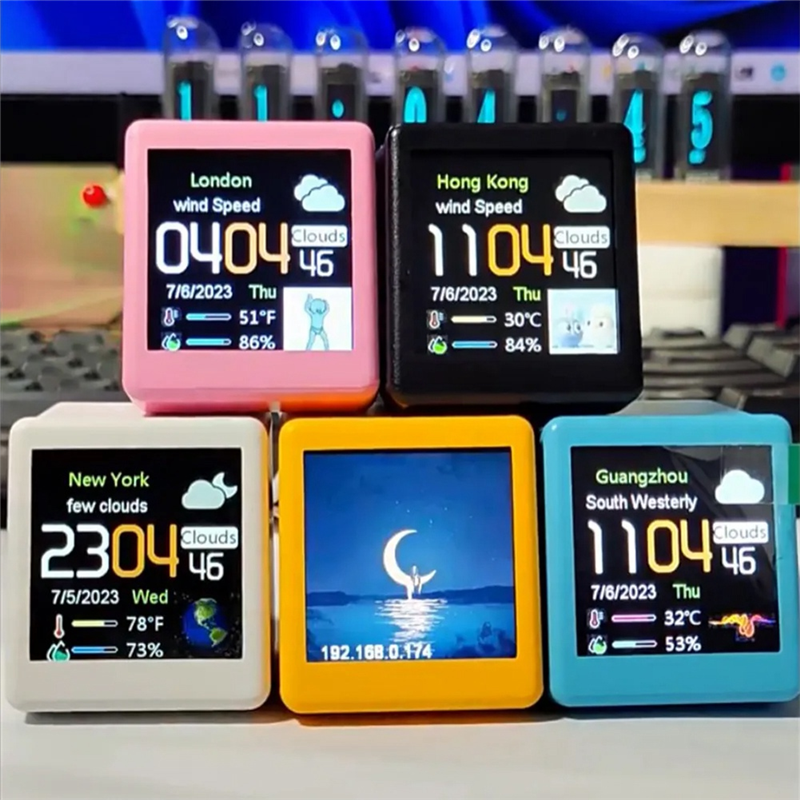 Smart WIFI Weather Station Clock DIY Cute GIF Animations Desktop Decoration Electronic Album Function MINI Clock E Easy Install Easy to Use. 